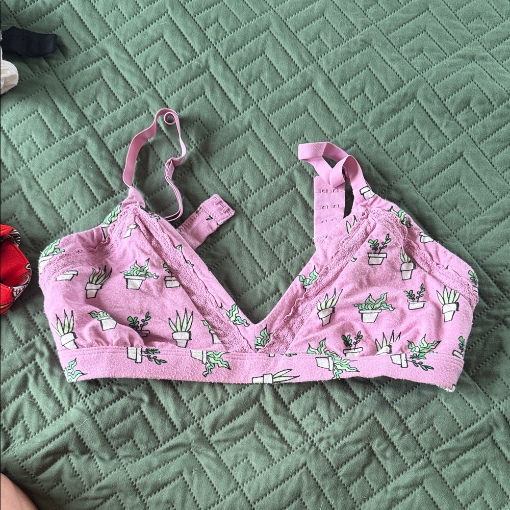 MeUndies Pink Bralette with Green Plant Design